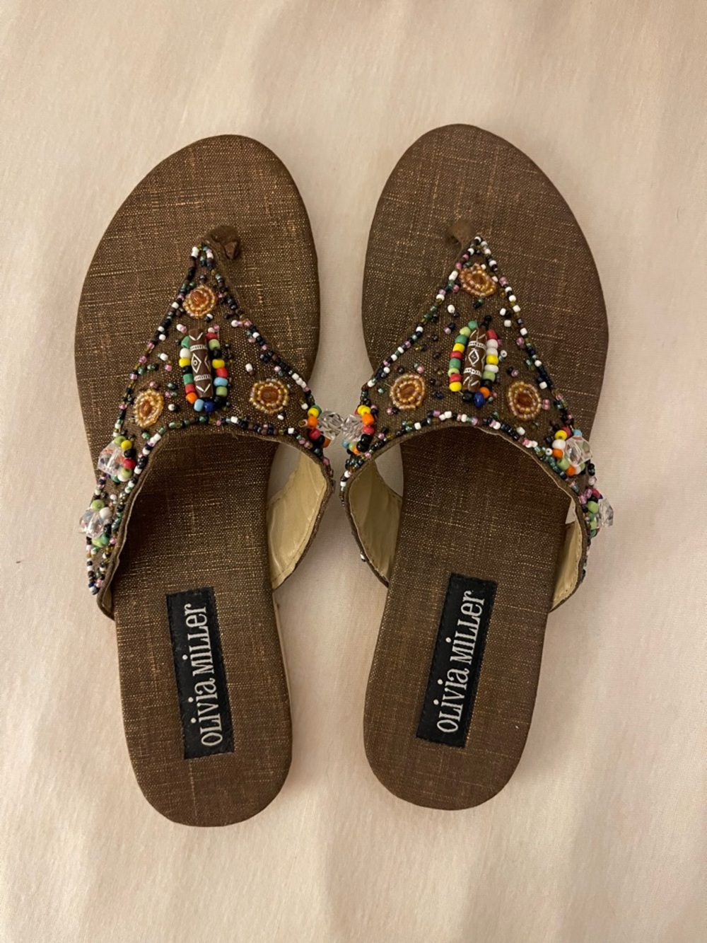 Olivia Miller brown beaded sandals size 9-10.  See pics.